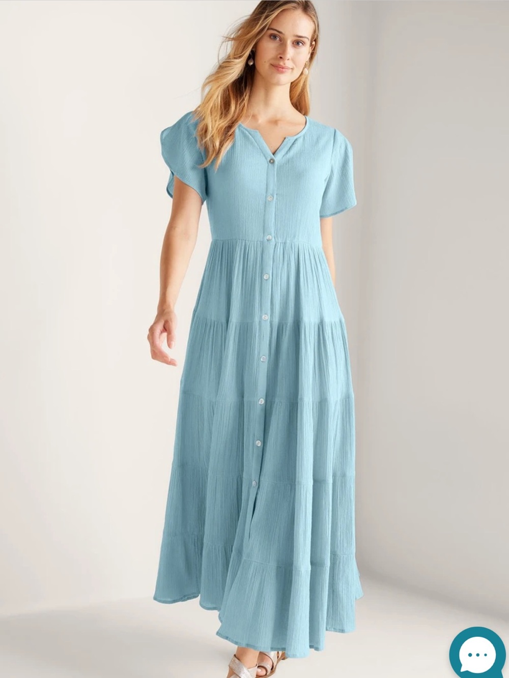 Soft Surroundings 100% Cotton Delfos Gauze Dress in Stone Blue - Size 1X